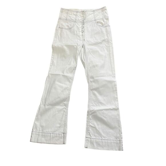 Ulla Johnson “Ellis” Jean, High Waist Cropped Flared Button Front Ecru 25 - Picture 7 of 13